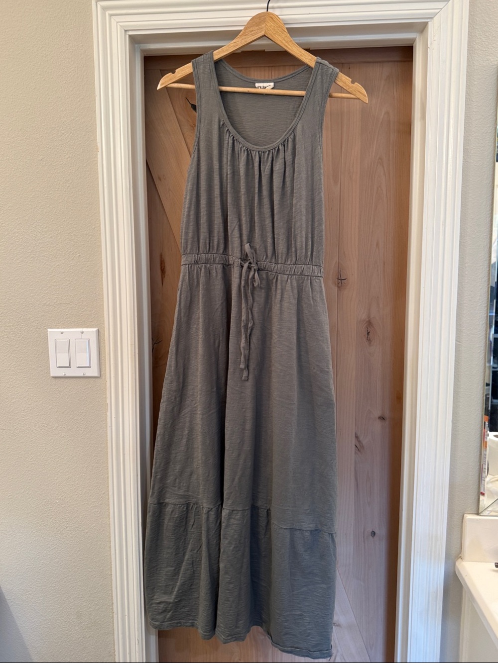 Pact Sleeveless Charcoal Drawstring Maxi Dress